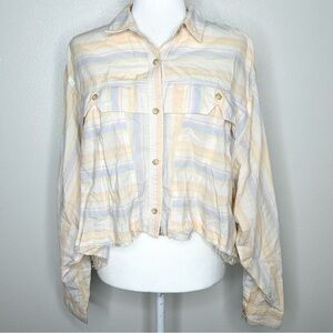 BDG Urban Outfitters Womens Cream Striped Oversized Button Up Crop Shirt Size L